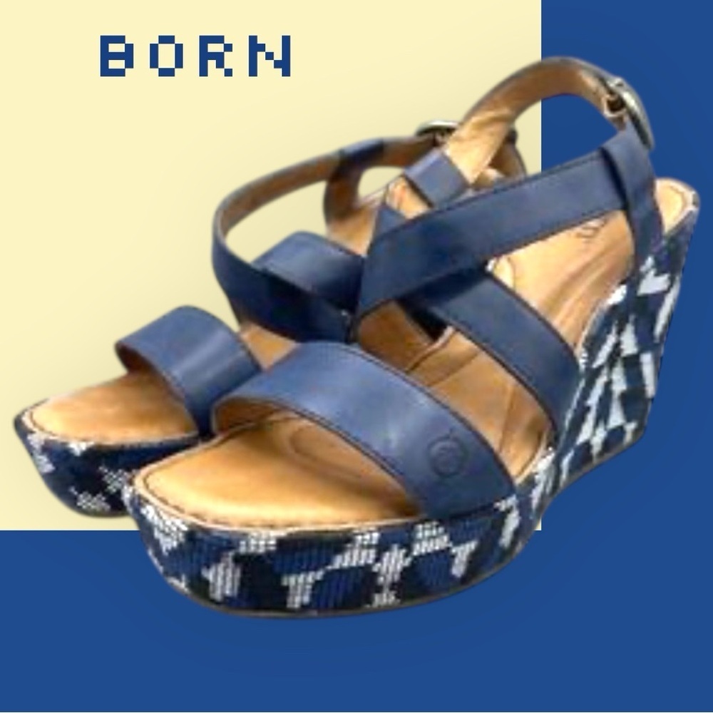🌺Born Sudo Leather Wedge Sandals in Navy Blue
